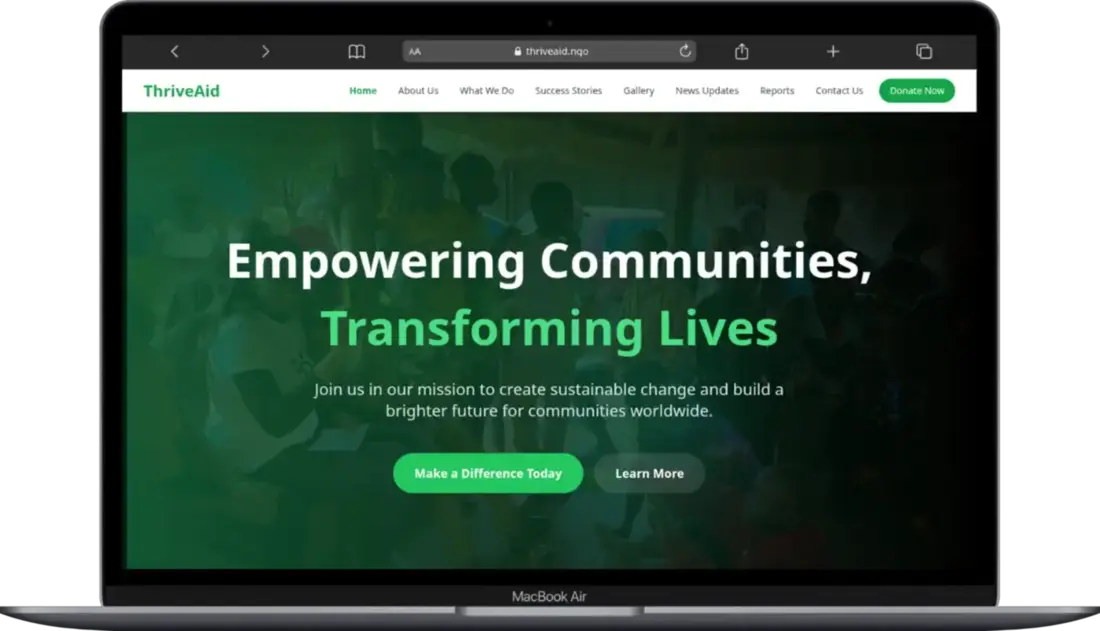 Thrive Aid website on MacBook